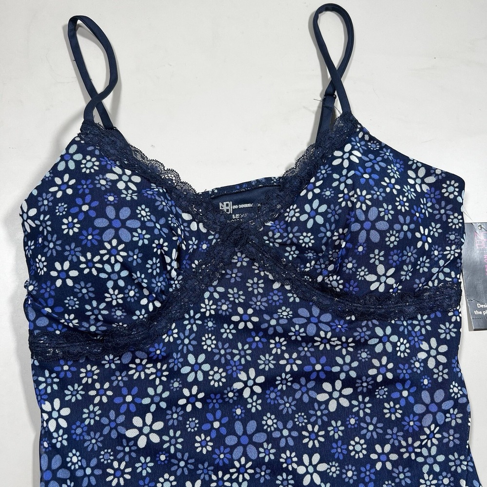 Noβ Boundaries Blue Floral Mesh Cami Mini Dress Lace Trim NWT Large 11-13